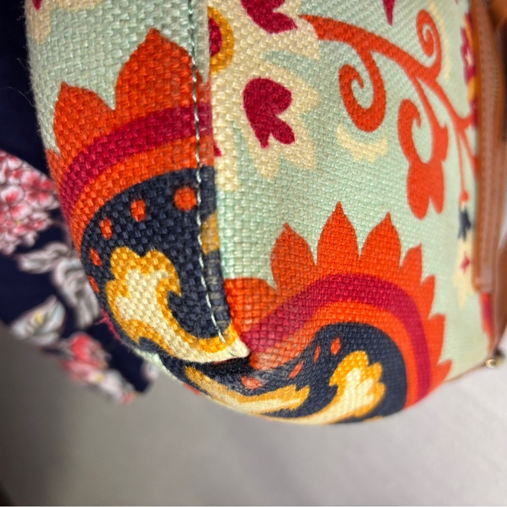 Spartina 449 Paisley Floral Linen Crossbody Bag Leather Trim Boho Coastal - Picture 14 of 16